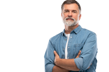 Portrait of smiling mature man standing on transparent background