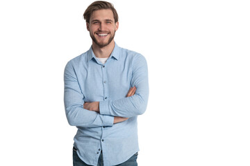 Portrait of a smart young man standing against transparent background - 579805983