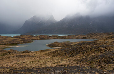 Misty morning in Torres del Paine National Park, Chile, South America