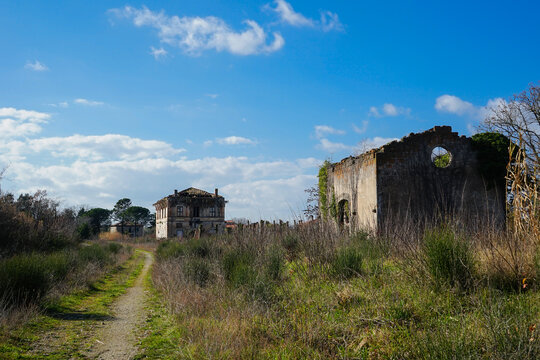 Abandoned station and church in Blera, Viterbo, Lazio, italy