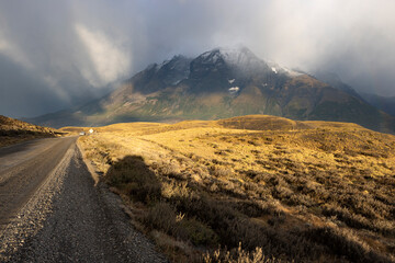 Misty morning in Torres del Paine National Park, Chile, South America