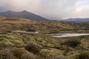 Misty morning in Torres del Paine National Park, Chile, South America