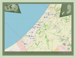 Gaza Strip, Palestine. OSM. Labelled points of cities