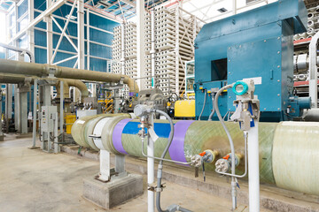 The reverse osmosis equipment in a desalination plant.