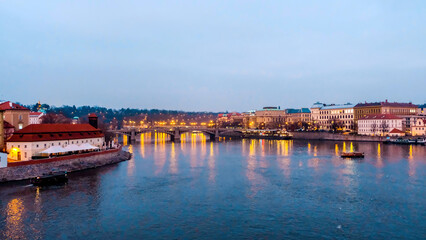 Obraz premium Cityscape of Prague at sunset, Czech Republic