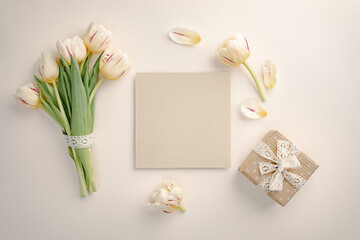 Mother's Day Gift with Tulips and Greeting Card