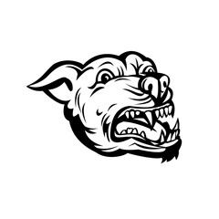 Head of Angry Pit Bull or Pitbull Barking Retro Black and White