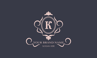 A real brand is a beautiful letter K logo. Suitable for a wide range of luxury businesses, such as restaurants, cafes, hotels, industrial, fashion, jewelry.