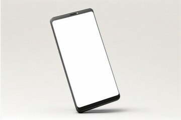 Close-up of a modern smartphone with an empty white screen on a white background, phone isolated on white background