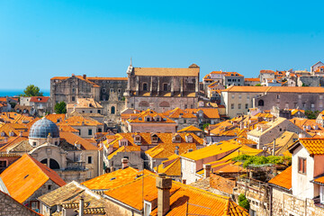 Obraz premium Panorama Dubrovnik Old Town roofs. Tourist attraction. Europe, Croatia
