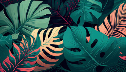 Fototapeta na wymiar Textura Pattern Tropical Folhas IA Generativa