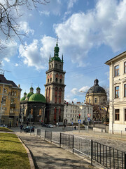 Old city Lviv architecture in the summer season. 