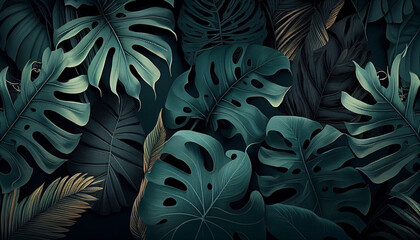 Textura Pattern Tropical Folhas IA Generativa - obrazy, fototapety, plakaty