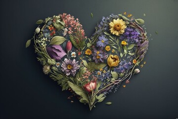 Obraz na płótnie Canvas heart made with flowers wallpaper Generative AI 2