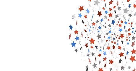 Stars - Red white blue shiny confetti stars on white background, isolate, tricolor concept,