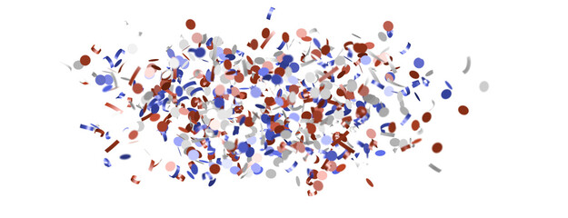 Confetti - Red white blue shiny confetti Confetti on white background, isolate, tricolor concept, independence and freedom day USA