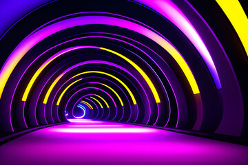 Obraz premium Beautiful abstract futuristic dark background with neon purple and yellow glow.