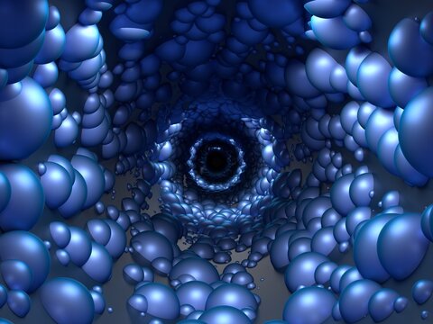 Abstract background with bubbles. Blue Background tunnel. 