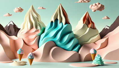moutains of icecream, colored icecream fantasia, generative ai - 579814101