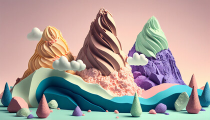 moutains of icecream, colored icecream fantasia, generative ai - 579814117