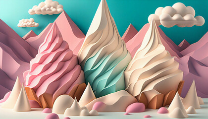 moutains of icecream, colored icecream fantasia, generative ai - 579814124