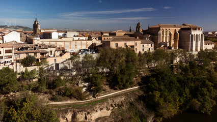 View from a drone of the Royal Monastery of Santa Clara in Tordesillas, Valladolid