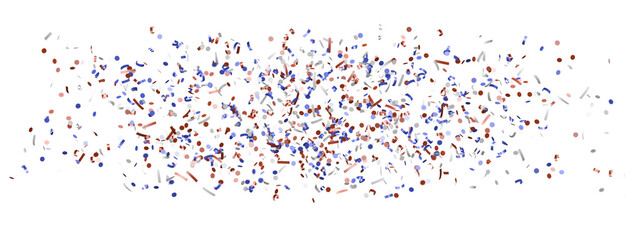 Confetti - Red white blue shiny confetti Confetti on white background, isolate, tricolor concept, independence and freedom day USA