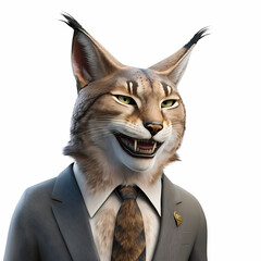 Lynx Business Man Suit Isolated White. Generative AI