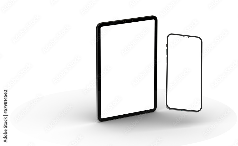 Aufkleber black tablet computer with blank screen, isolated on white background