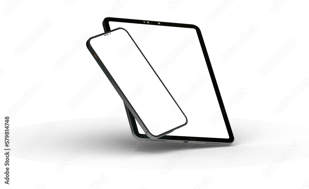 Poster Black tablet computer with blank screen, isolated on white background