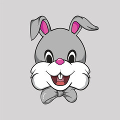 Bunny Rabbit Head Cute Smile With Ribbon Hand Drawing Vector Illustration Isolated Image