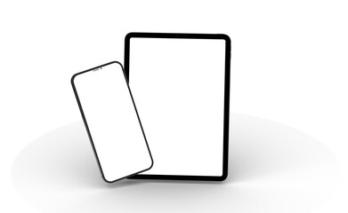 Black tablet computer with blank screen, isolated on white background - obrazy, fototapety, plakaty