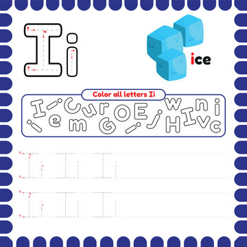 Alphabet Tracing Worksheet with letters. Writing practice letter I.
