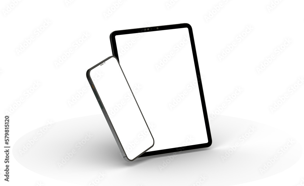 Poster black tablet computer with blank screen, isolated on white background