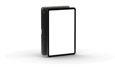 Fototapeta premium Black tablet computer with blank screen, isolated on white background
