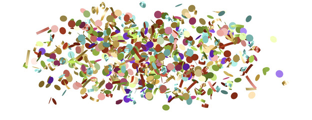 Multicolored paper confetti on transparent background.