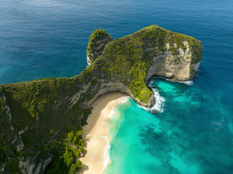 Aerial view of Kelingking Beach, Nusa Penida Indonesia.