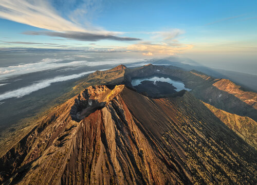 Panoramic Aerial view of Rinjani Peak, Lombok Indonesia.