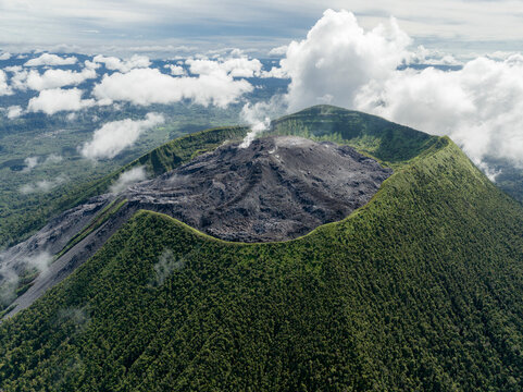 Aerial panoramic view of Ibu Volcano on Halmahera, Indonesia.