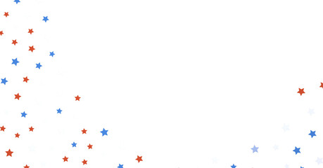 Festive background with confetti in the shape of stars in the color of the American flag.