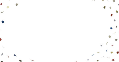 Stars - A blue glitter confetti border with red and blue stars on white