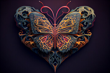 Decorative ornament in the form of a butterfly in a glass heart. AI Generated