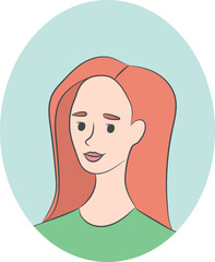 Portrait of a young woman in sketch style. Hand drawn art of a girl with red hair. Smiling girl's face. Suitable for avatar.