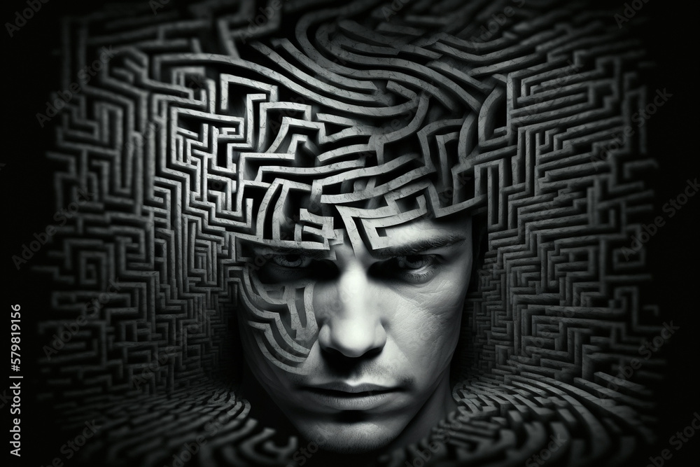 Wall mural maze in human brain. inspiration, success, thinking and creativity concept. generative ai