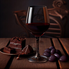 Red wine glass and chocolate, generative ai