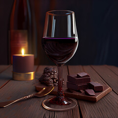 Red wine glass and chocolate, generative ai - 579819373