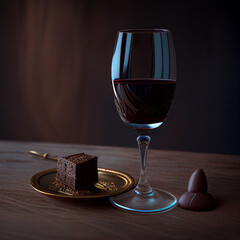 Red wine glass and chocolate, generative ai - 579819380