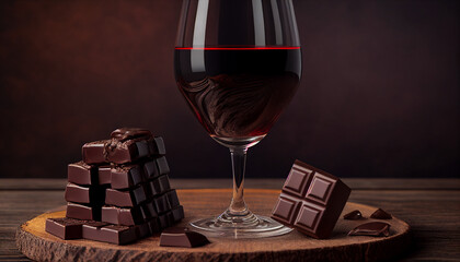 Red wine glass and chocolate, generative ai - 579819398