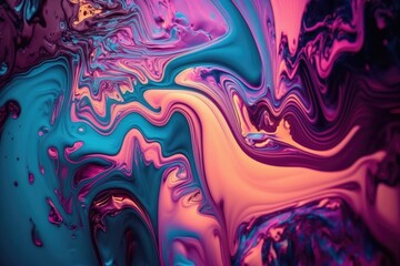 Abstract neon liquid wavy background. Liquid art, marbling texture, digital illustration, neon wallpaper, wavy lines, liquid ripples.
