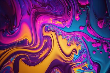 Abstract neon liquid wavy background. Liquid art, marbling texture, digital illustration, neon wallpaper, wavy lines, liquid ripples.